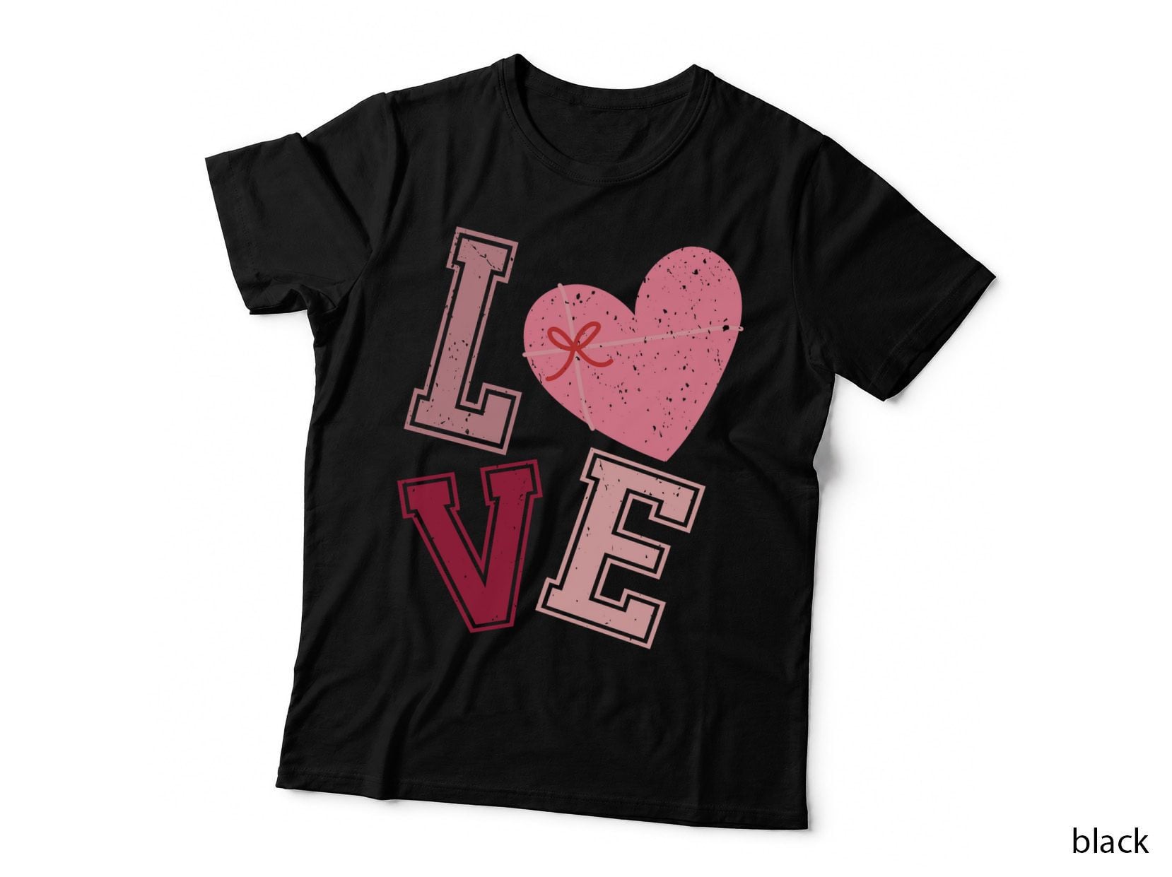 Love Pink Speckled Heart Bow Ribbon Gloss Valentine T-Shirt
