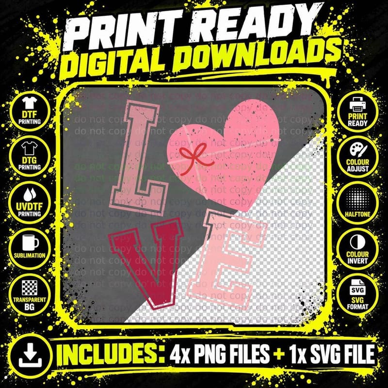 Love Pink Speckled Heart Bow Ribbon Gloss Valentine Png SVG Digital Bundle