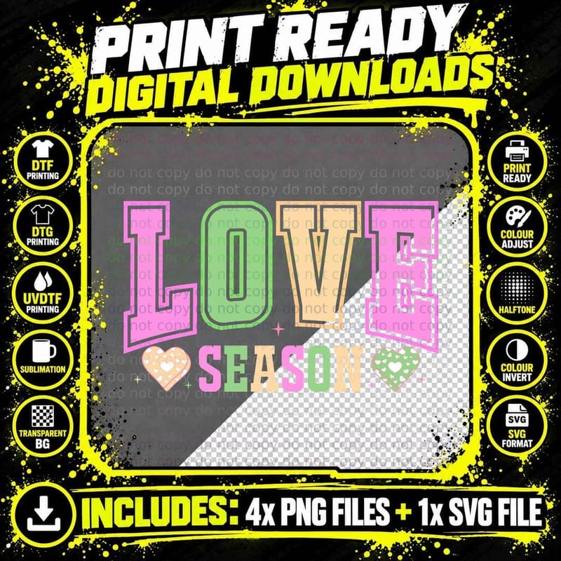 Love Season Rainbow Text Multicolor Letters Hearts Png SVG Digital Bundle