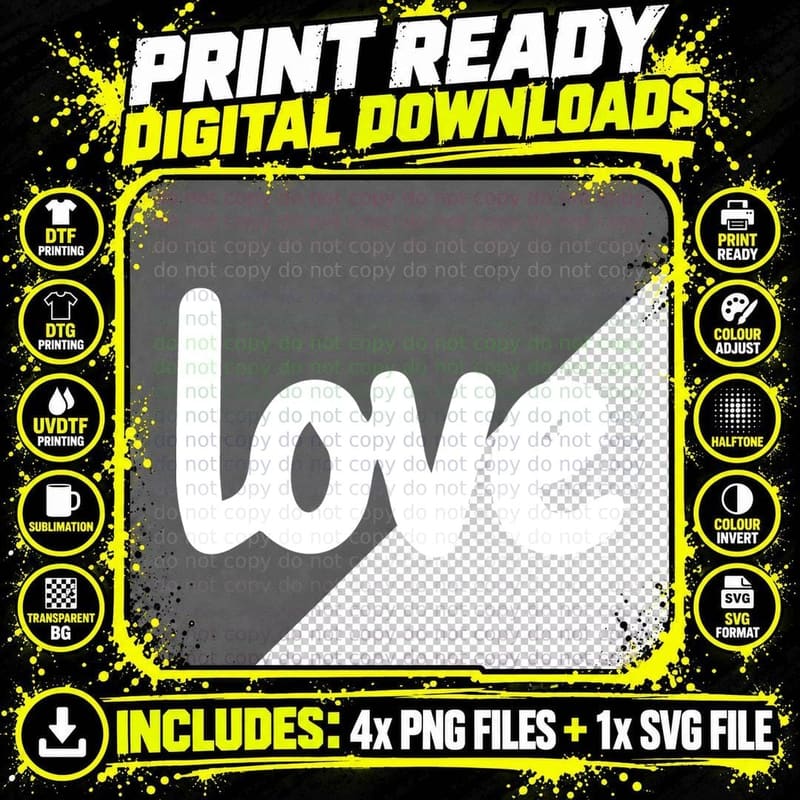 Love Silhouette Cursive Heart Elegant Romantic T-Shirt Png SVG Digital Bundle