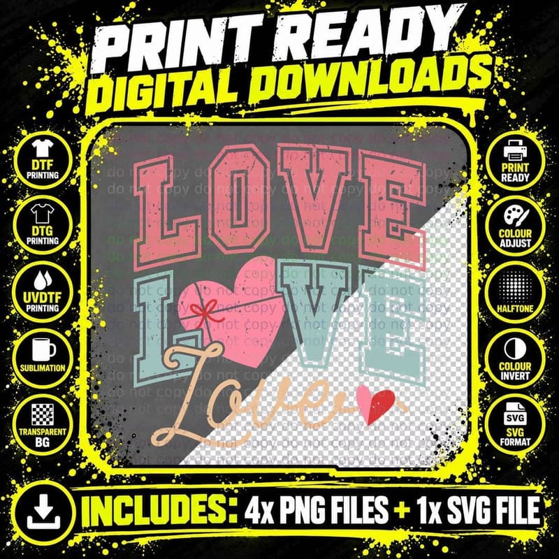 Love Striped Pastel Letters Bow Valentine Friendship Png SVG Digital Bundle