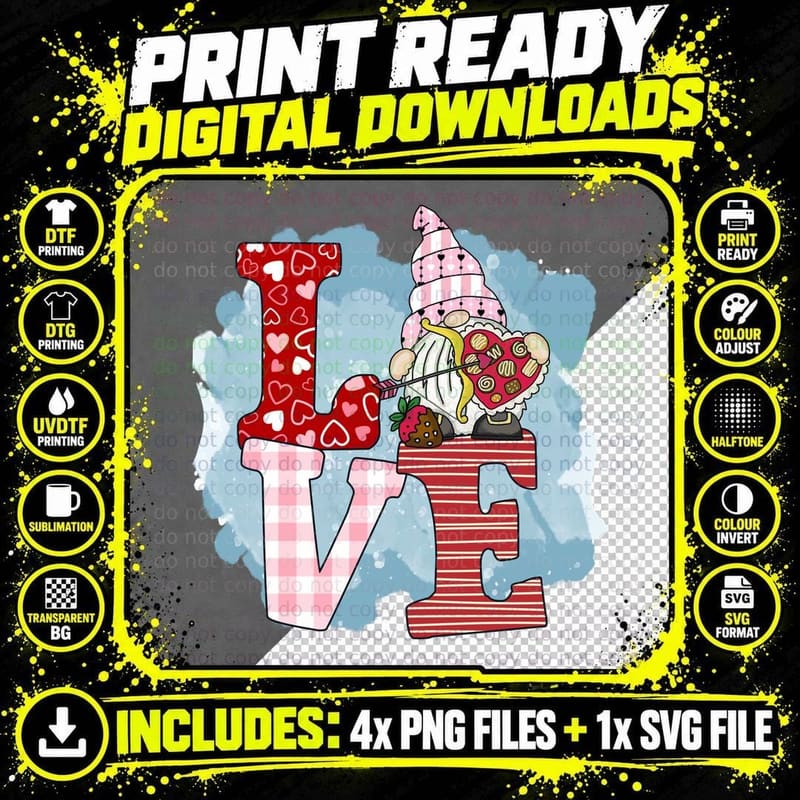 Love Valentine Gnome Winter with Heart Snow Aesthetic Png SVG Digital Bundle
