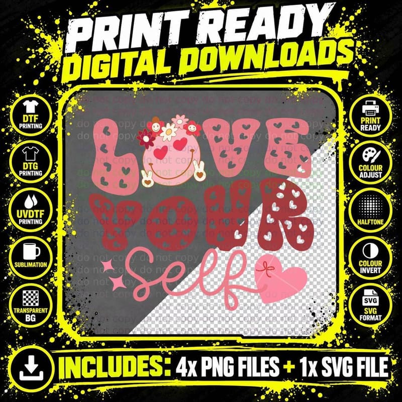 Love Your Soul Sell Smiley Gnome with Flowers Pink Png SVG Digital Bundle