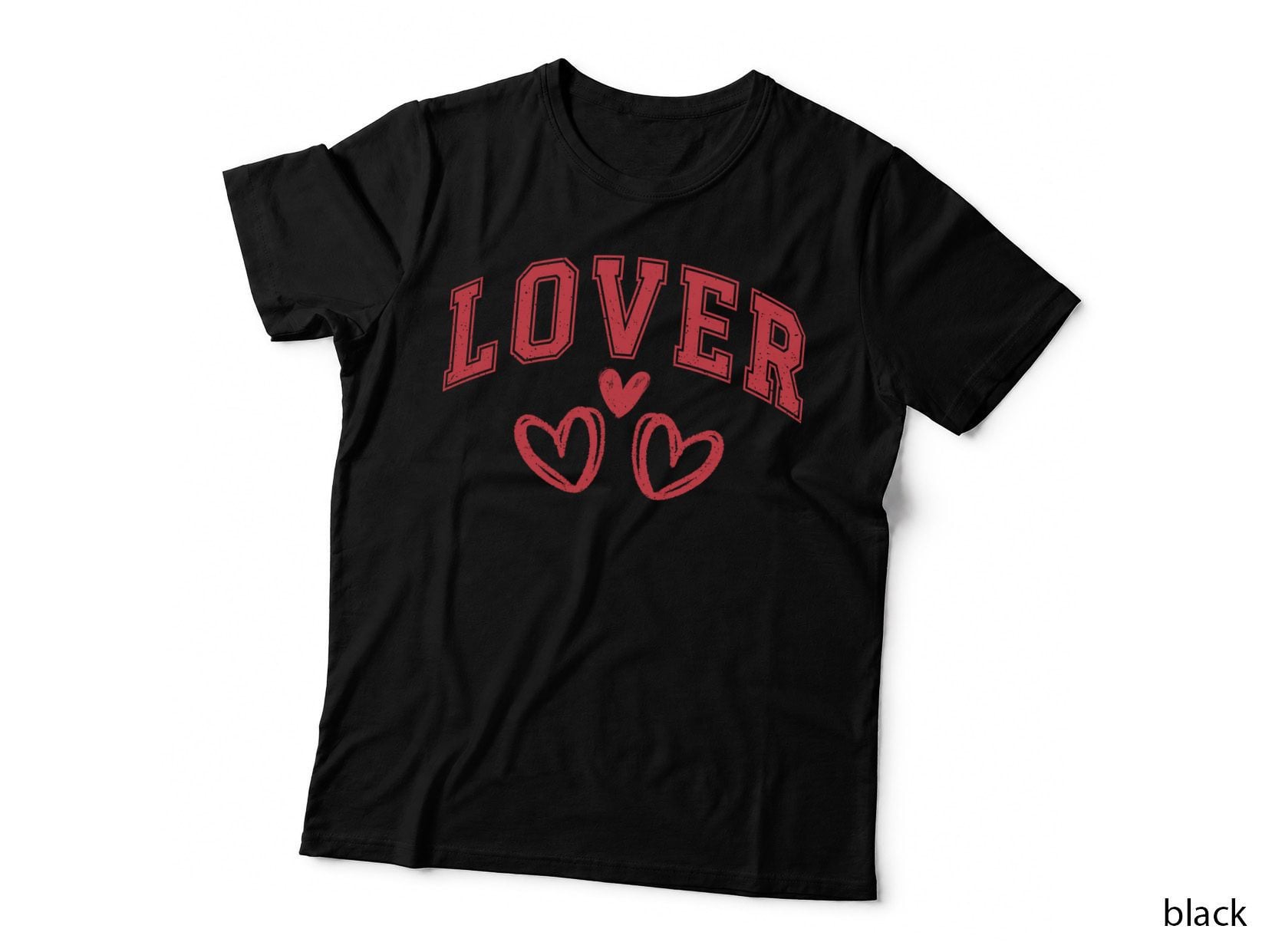 Lover Large Red Outline Letters Two Hearts T-Shirt