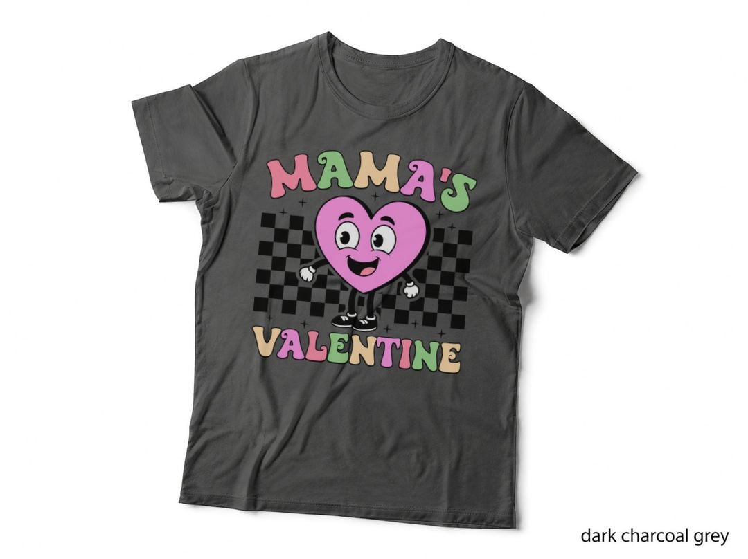 Mama Valentine Heart with Checkered Background Multicolor Text Cute T-Shirt