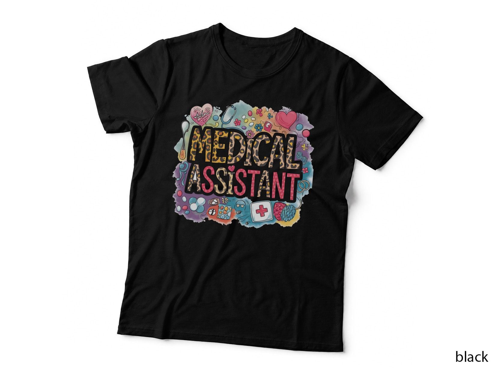 Medical Assistant Leopard Pattern Icons Healthcare Professional T-Shirt