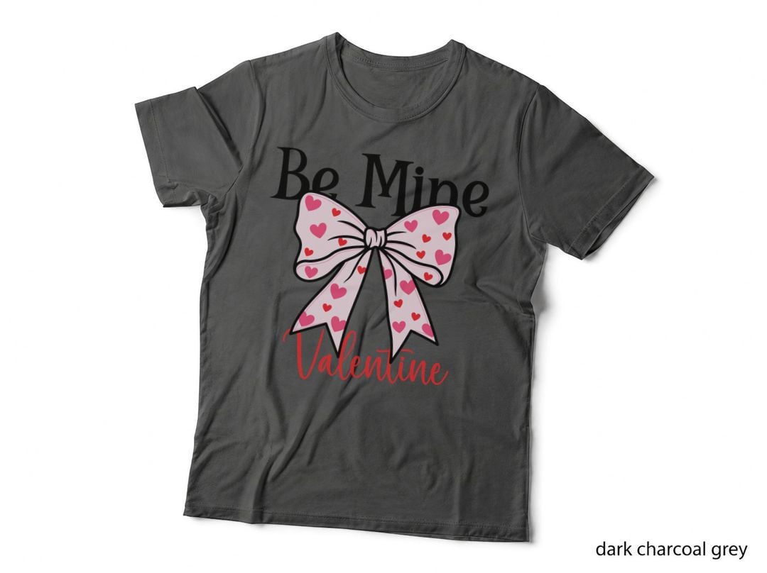 Mine Bow Be Valentine Heart with Text Pink White T-Shirt