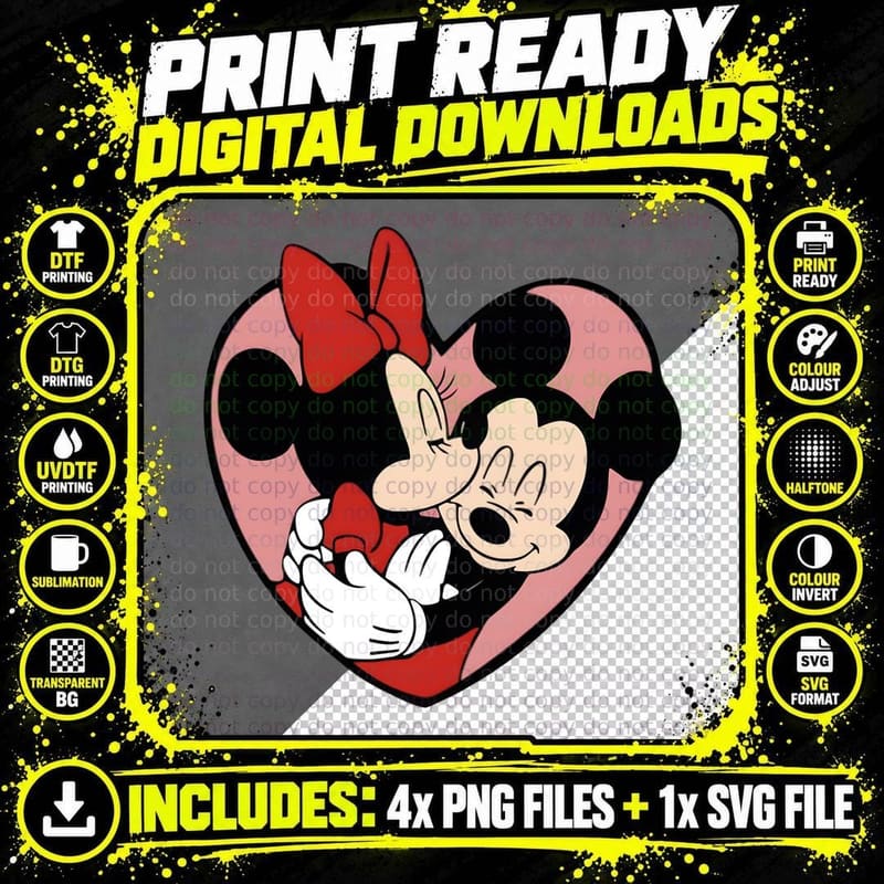 Minnie Pink Red Heart Polka Dot Bow T-Shirt Png SVG Digital Bundle