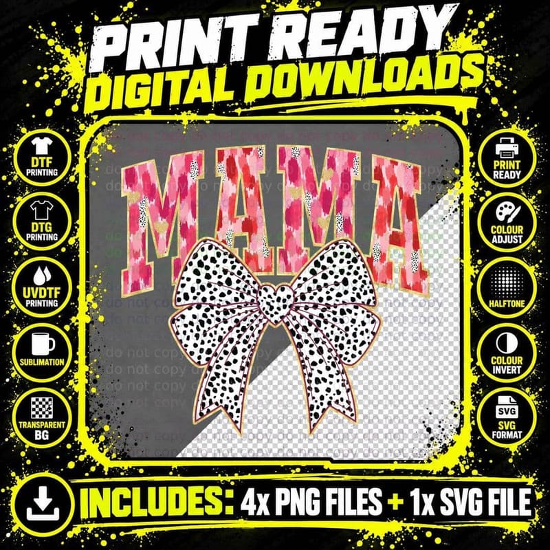 Mom Pink Plaid Text Dotted Bow Retro Valentine T-Shirt Png SVG Digital Bundle