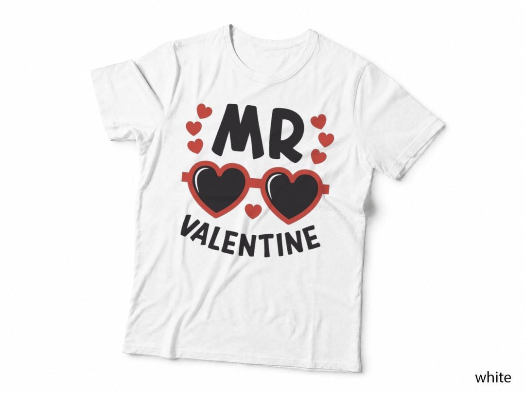Mr Valentine Hearts Red Black Text Simple Romantic T-Shirt