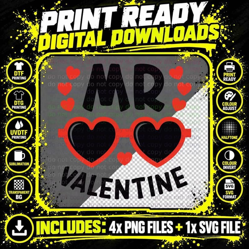 Mr Valentine Hearts Red Black Text Simple Romantic Png SVG Digital Bundle