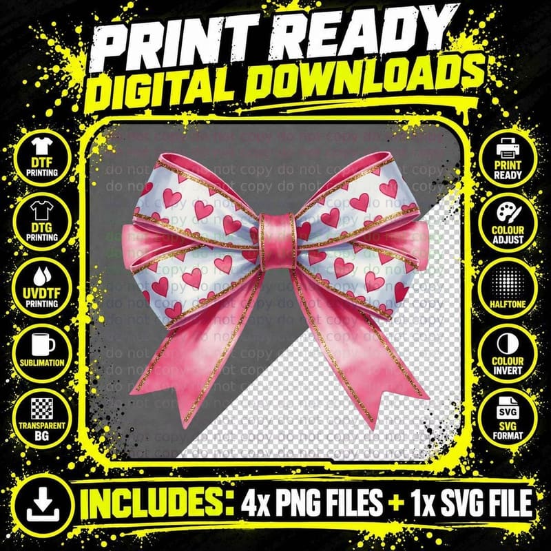 Multi Heart Bow Pink Blue Gradient Multi-Heart T-Shirt Png SVG Digital Bundle
