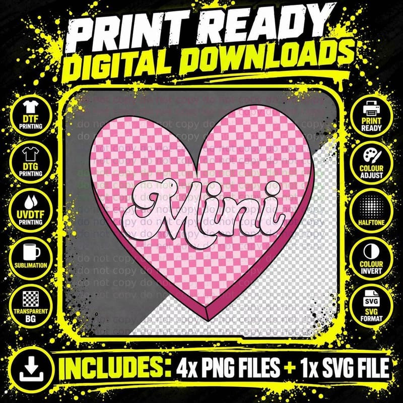 Mum Heart Mumi Checkered Pink Love Valentine T-Shirt Png SVG Digital Bundle