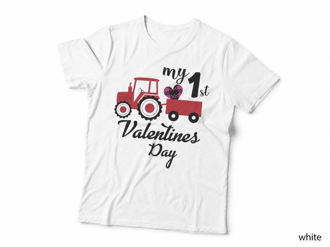 My 1st Valentine 3 Valentines Day Red Tractor with Heart Farm Design T-Shirt