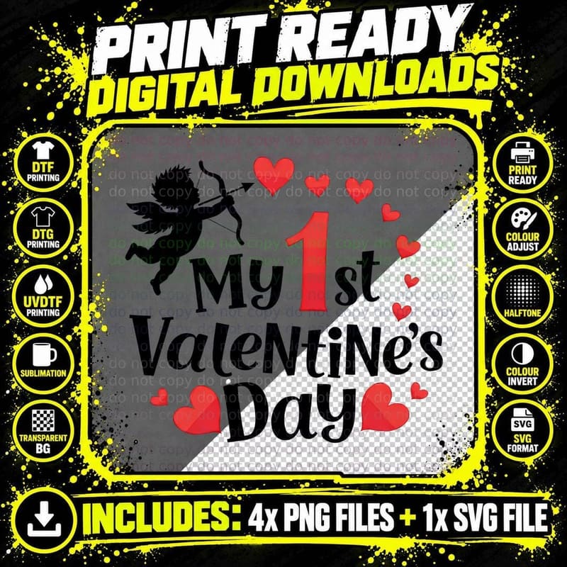 My 1st Valentine Cupid Valentine's Day Arrow Hearts Png SVG Digital Bundle