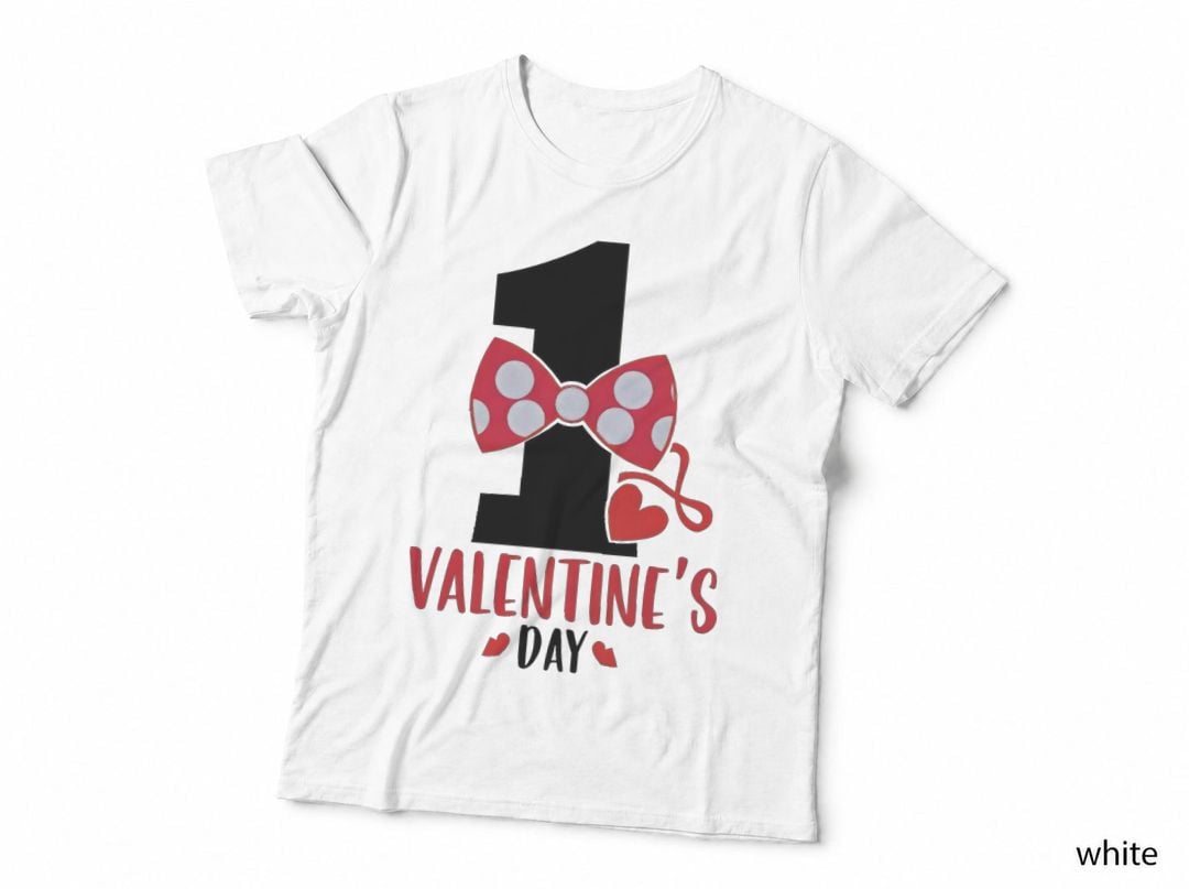 My 1st Valentine Polka 1 Valentine's Day Dot Bow Number Baby T-Shirt