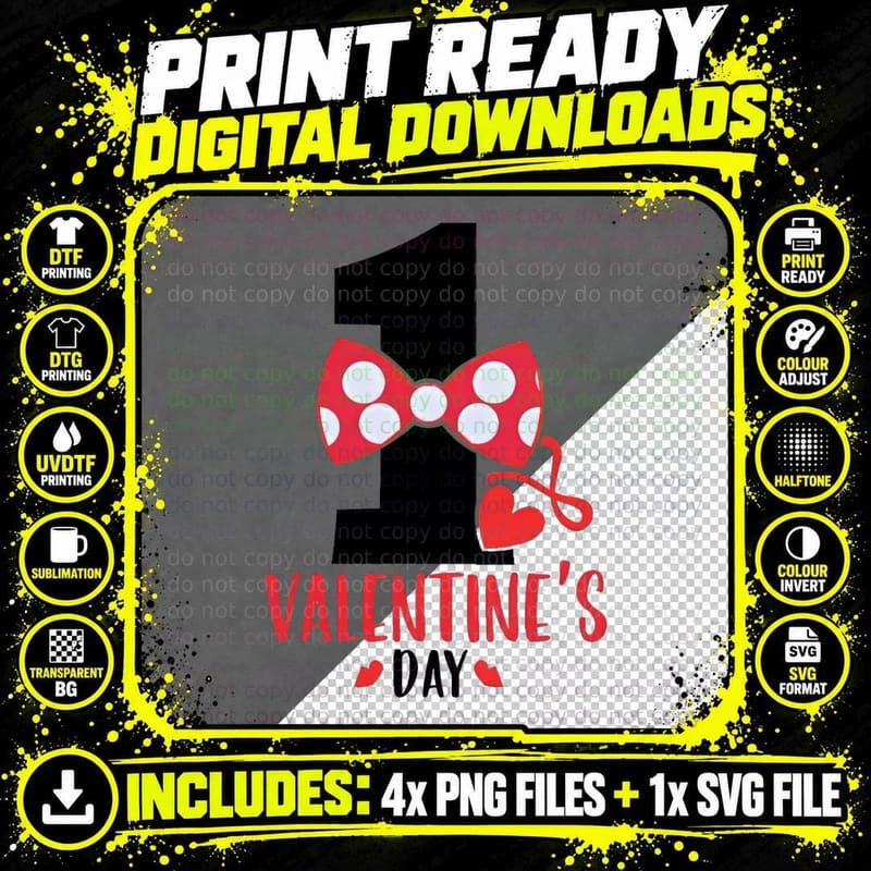 My 1st Valentine Polka 1 Valentine's Day Dot Bow Number Png SVG Digital Bundle