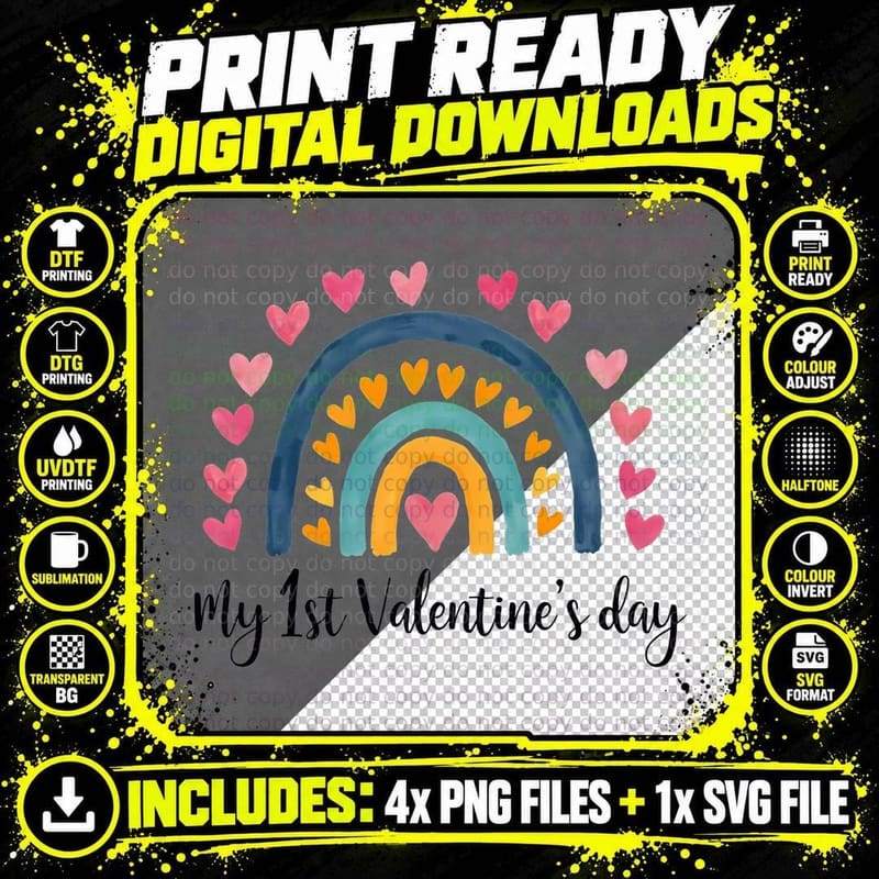 My 1st Valentine Rainbow Valentine's Day Hearts Design Png SVG Digital Bundle