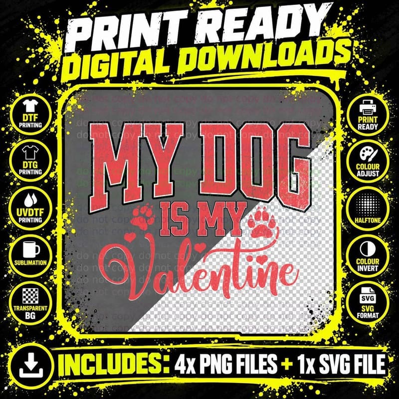 My Dog Is Valentine Red Outlined with Paw Print Icons Png SVG Digital Bundle