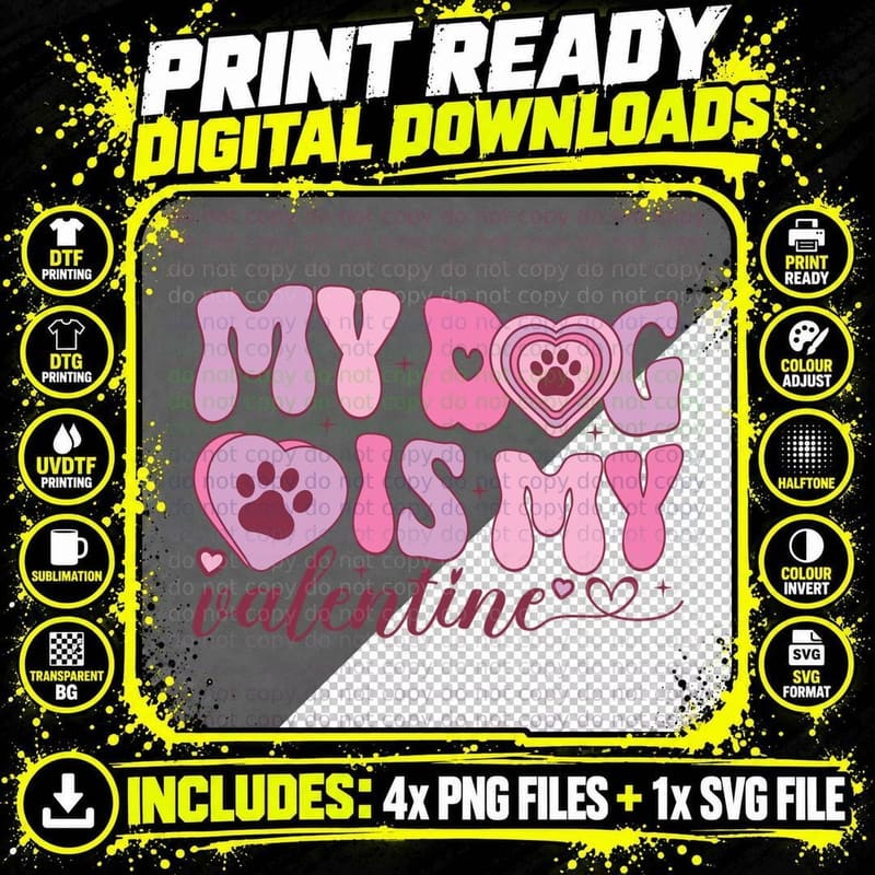 My Love Dog Valentine Pink and Red Heart-Shaped Paw Png SVG Digital Bundle
