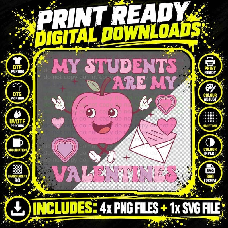 My Students Are Valentines Are Pink Apple Heart Cute Png SVG Digital Bundle