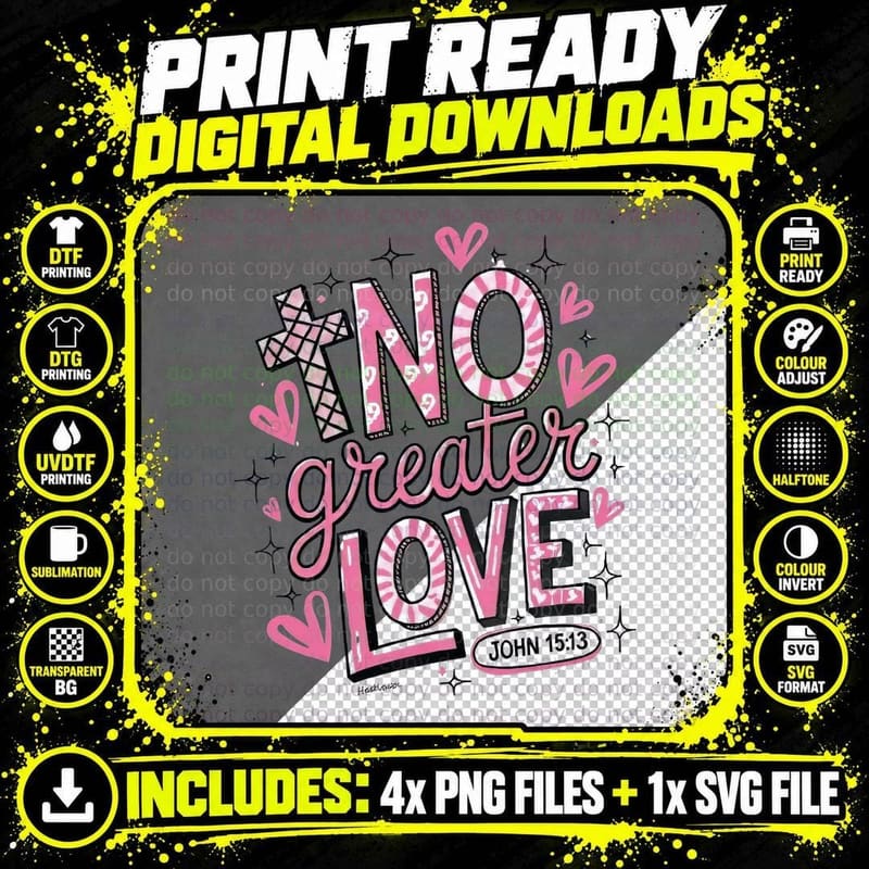 No Greater Love John 15 13 Pink Distressed Retro Star Png SVG Digital Bundle