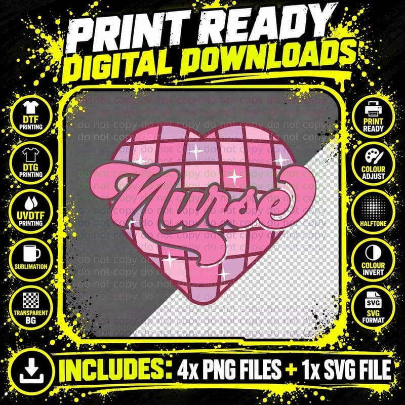 Nurse Gloss Checkered Pink Heart Valentine Cute Medical Png SVG Digital Bundle