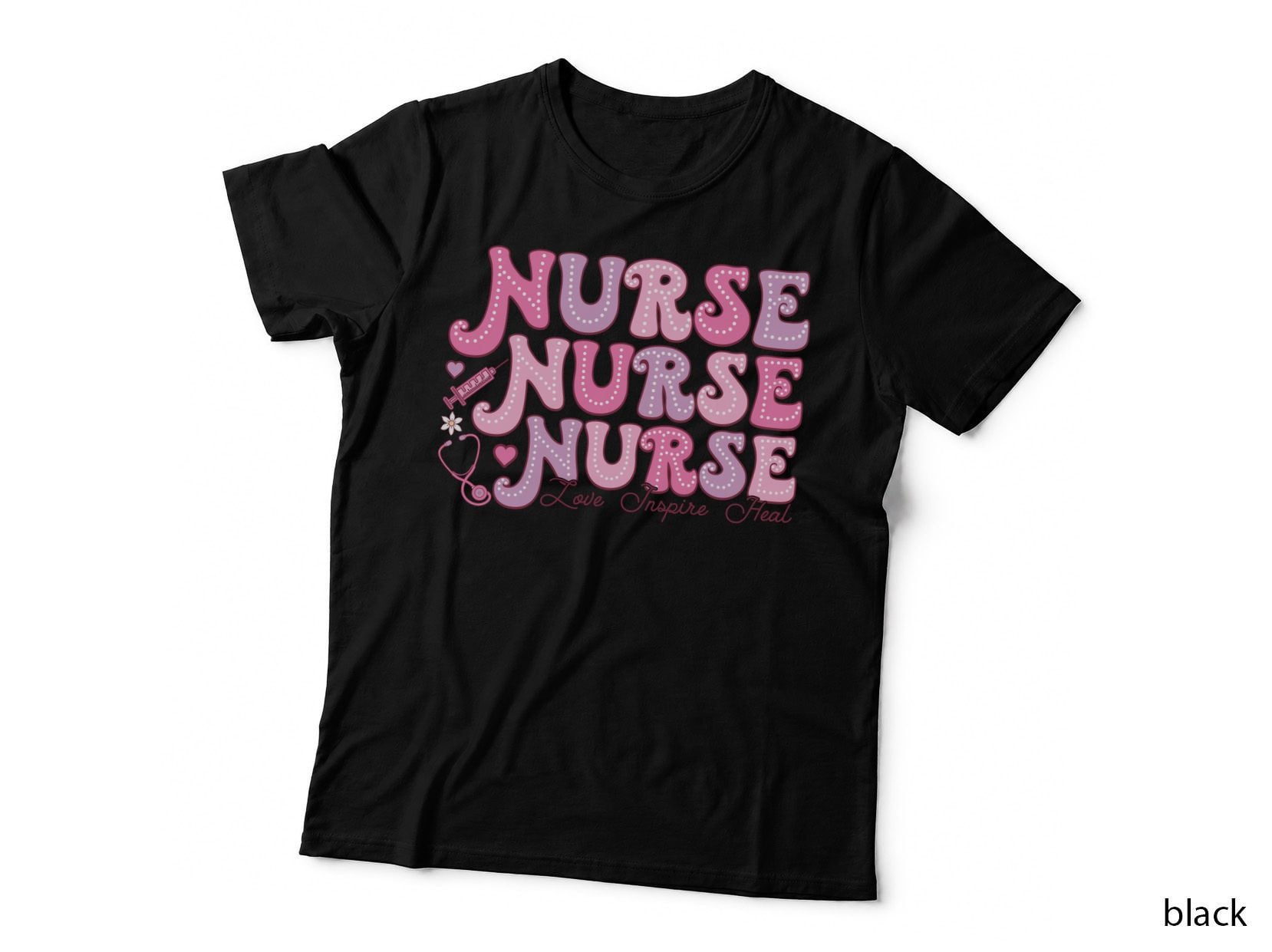 Nurse Love Inspire Heal Pink Dotted Stethoscope Medical Valentine T-Shirt