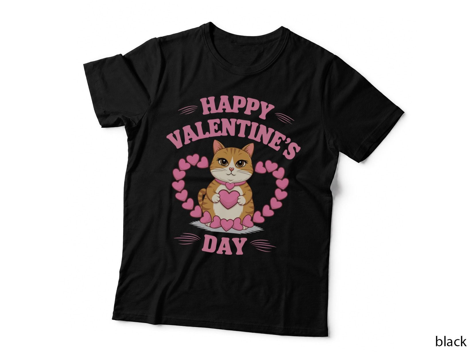 Orange Tabby Cat Happy Valentine's Day Kitten Surrounded by Pink Hearts T-Shirt