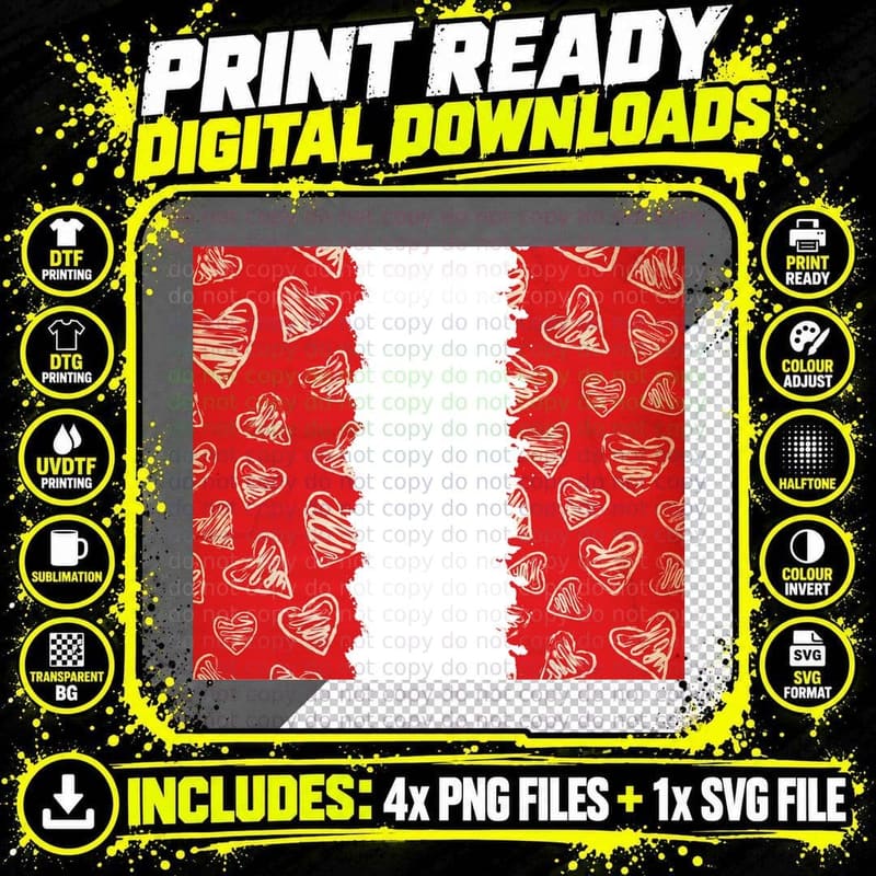 Outline Hearts Red Graffiti Pattern Scattered T-Shirt Png SVG Digital Bundle