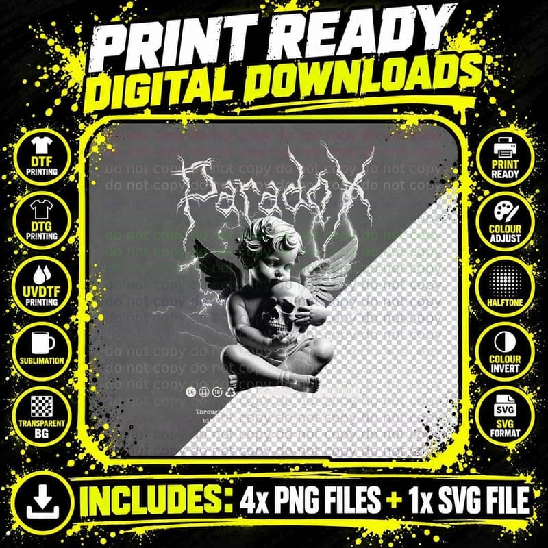 Paradox Classical Cherub Angel Skull Lightning Png SVG Digital Bundle