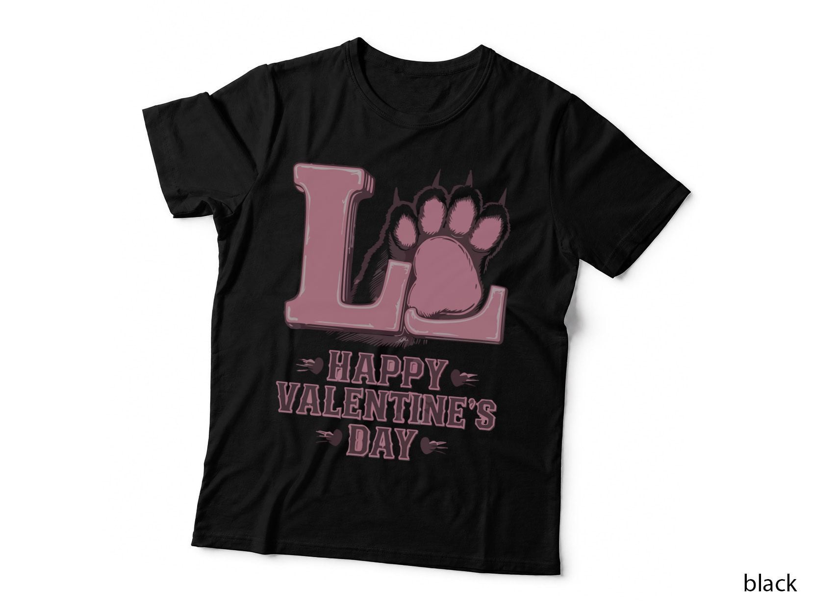 Paw Print Happy Valentine's Day Large Pink with Striped Outline T-Shirt