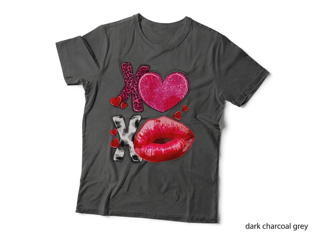 Peace Lips Love Sign Glossy Red Glitter Hearts T-Shirt