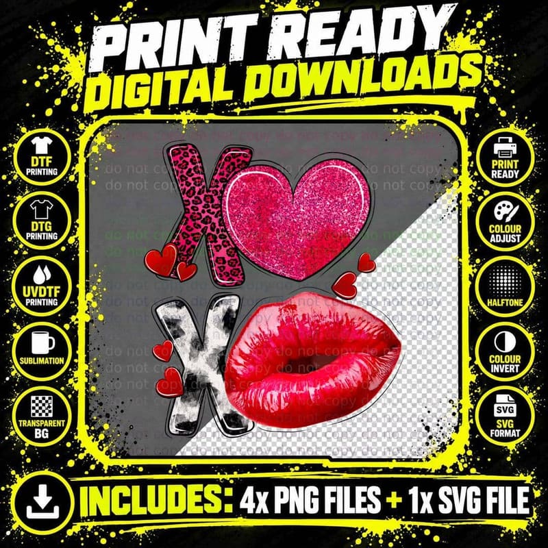 Peace Lips Love Sign Glossy Red Glitter Hearts T-Shirt Png SVG Digital Bundle