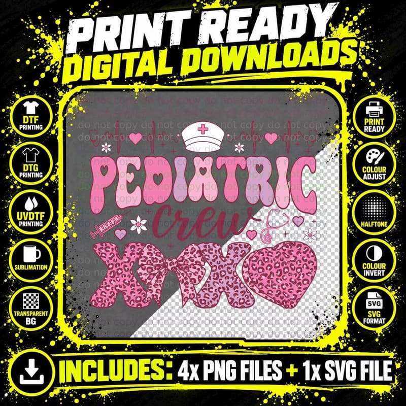 Pediatric Crew Pink Leopard Nurse Heartbeat Medical Png SVG Digital Bundle