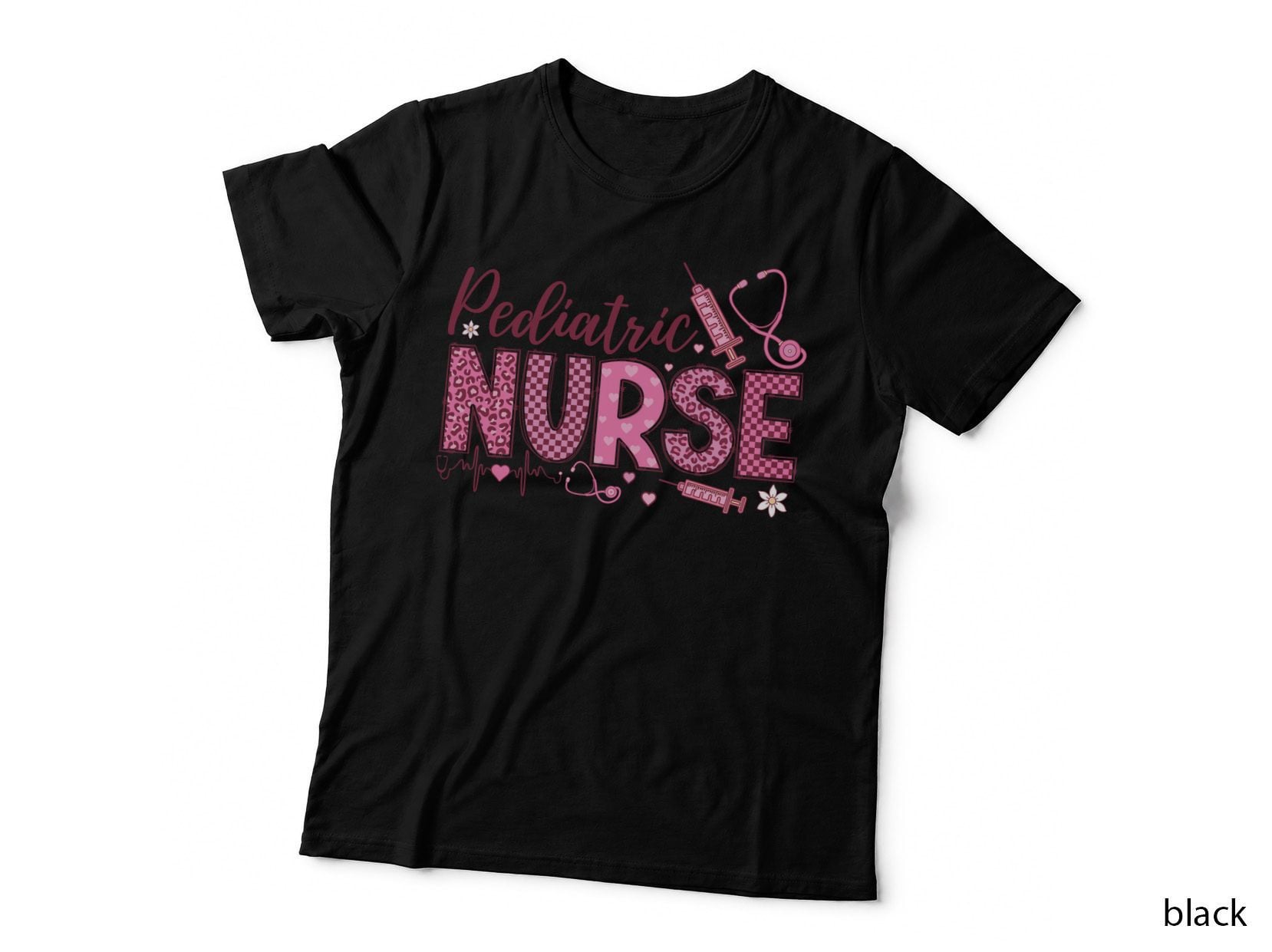 Pediatric Nurse Pink Checkered Stethoscope Medical Valentine T-Shirt