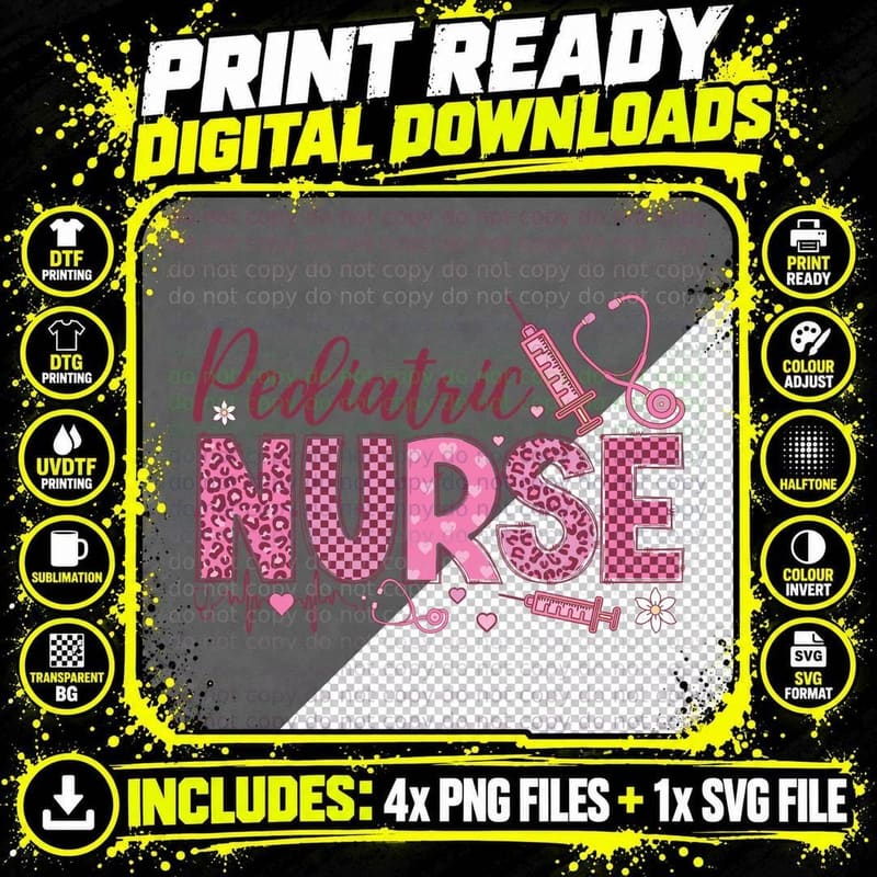 Pediatric Nurse Pink Checkered Stethoscope Medical Png SVG Digital Bundle