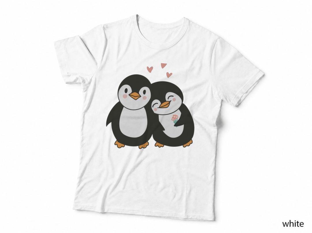 Penguin Couple Black White Romantic Simple Cute T-Shirt