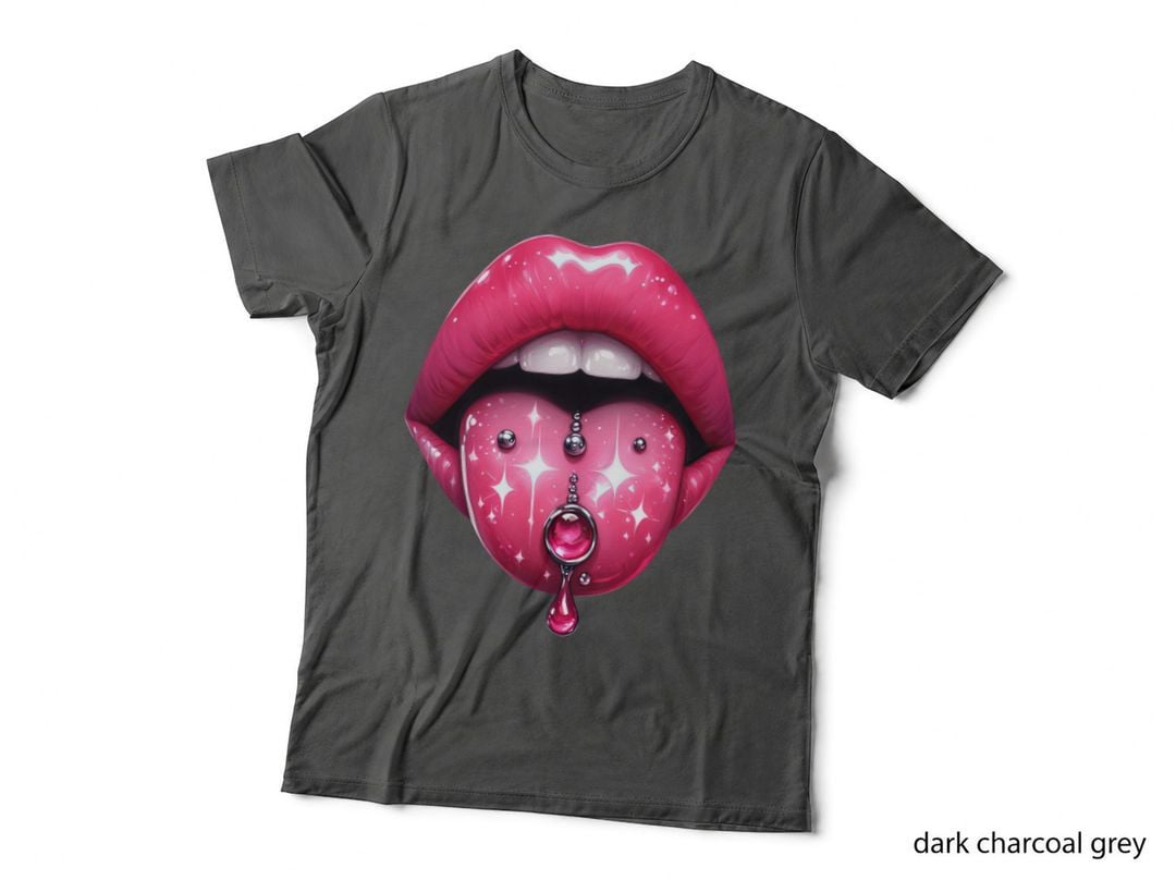 Pierced Lips with Tongue Piercing Sparkly Edgy Sexy T-Shirt