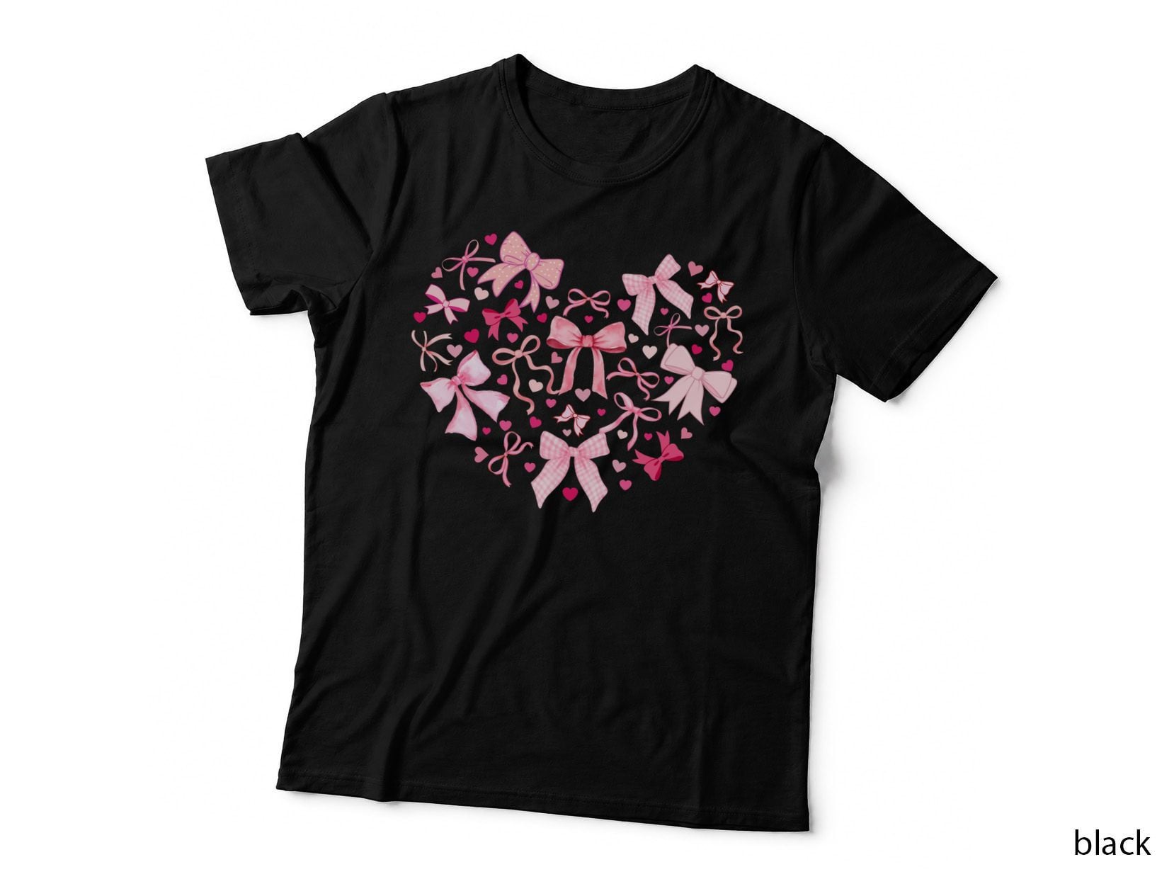 Pink Bow Ribbons Bows Hearts Pattern Cute T-Shirt