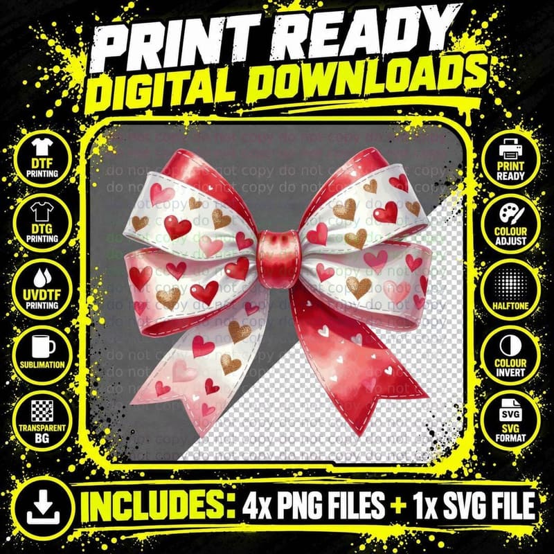 Pink Heart Bow Red Gradient Design T-Shirt Png SVG Digital Bundle