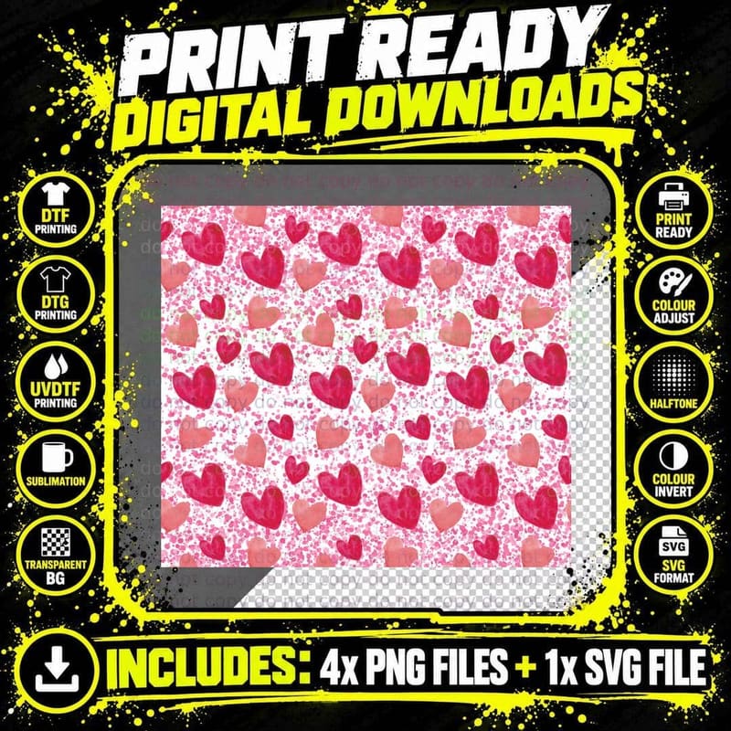 Pink Hearts Confetti Pattern Glitter Scattered T-Shirt Png SVG Digital Bundle