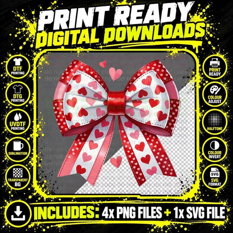 Polka Dot Bow Red White Valentine T-Shirt Png SVG Digital Bundle