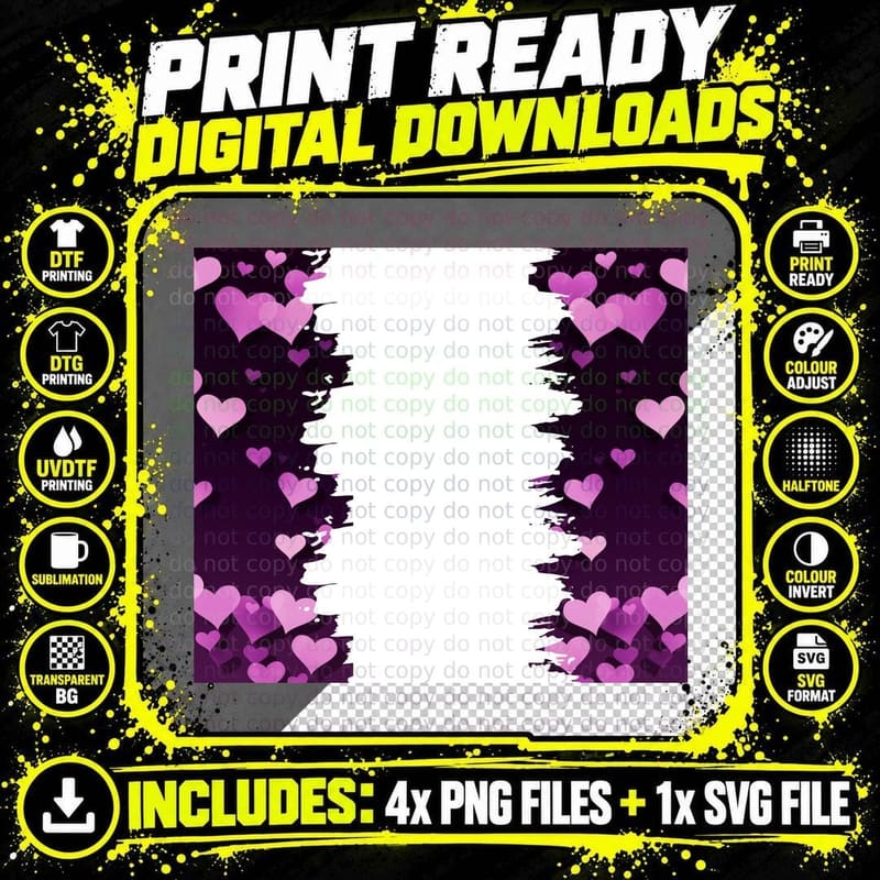 Purple Pink Bokeh Hearts Gradient Clouds T-Shirt Png SVG Digital Bundle