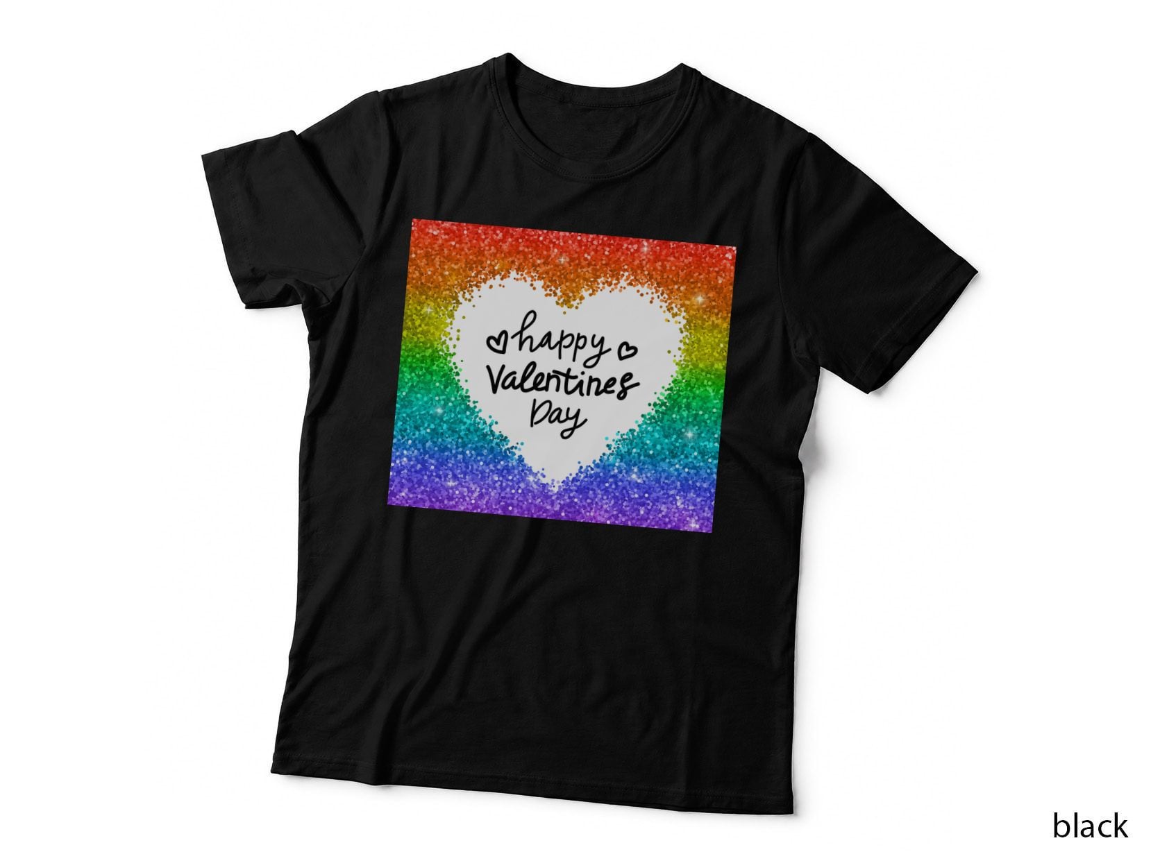 Rainbow Heart Happy Valentine's Day Gradient Glitter Hearts Love T-Shirt
