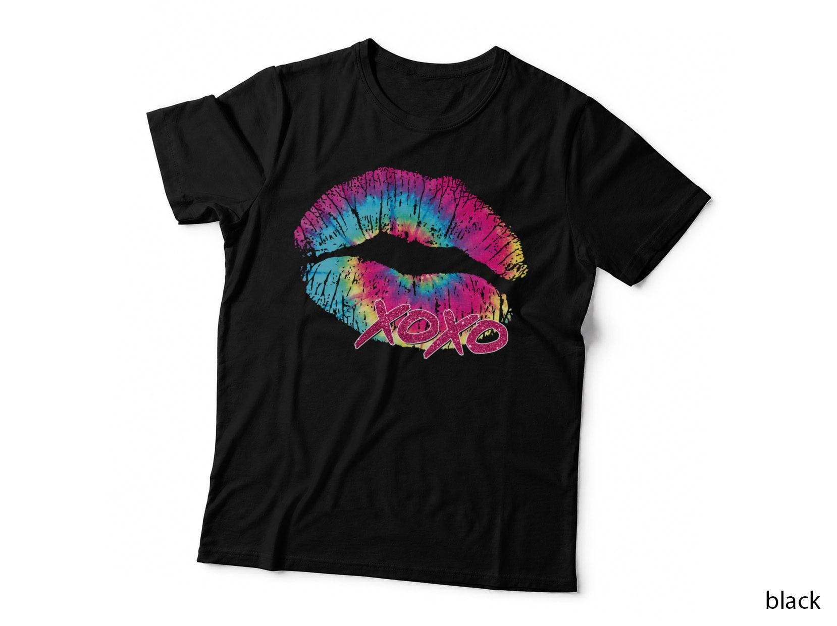 Rainbow Lips XOXO Neon Glitter Vibrant Trendy T-Shirt