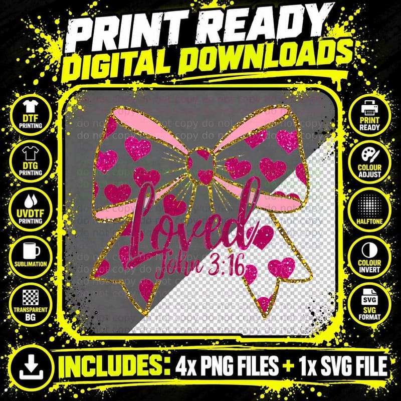 Religious I Overcame John 3 16 Pink Bow with Hearts Gold Png SVG Digital Bundle