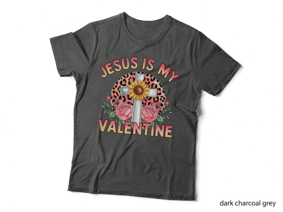 Religious Jesus Is My Valentine Leopard Print Cross with Sunflower Faith T-Shirt