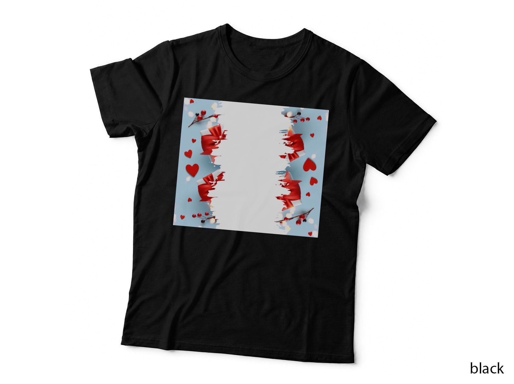 Romantic Sky Blue Red Hearts Bow Couple T-Shirt