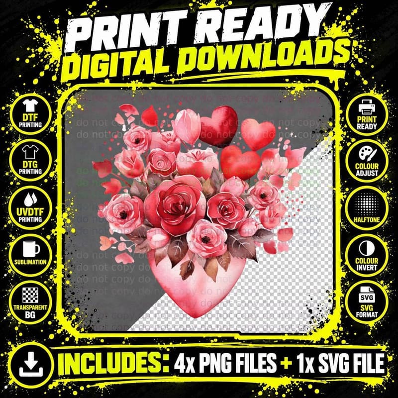 Rose Balloons Red Roses Heart Celebration T-Shirt Png SVG Digital Bundle